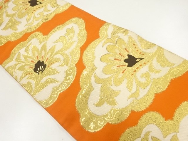 JAPANESE KIMONO / ANTIQUE NAGOYA OBI / SILK / WOVEN CLOUDS & FLORAL ARABESQUE